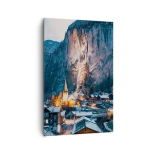 Impression sur toile - Image sur toile - Un village d'hiver pittoresque entouré de montagnes - 80x120cm - Esprit brillant de l'hiver - Décoration murale moderne pour le salon et la chambre ARTTOR