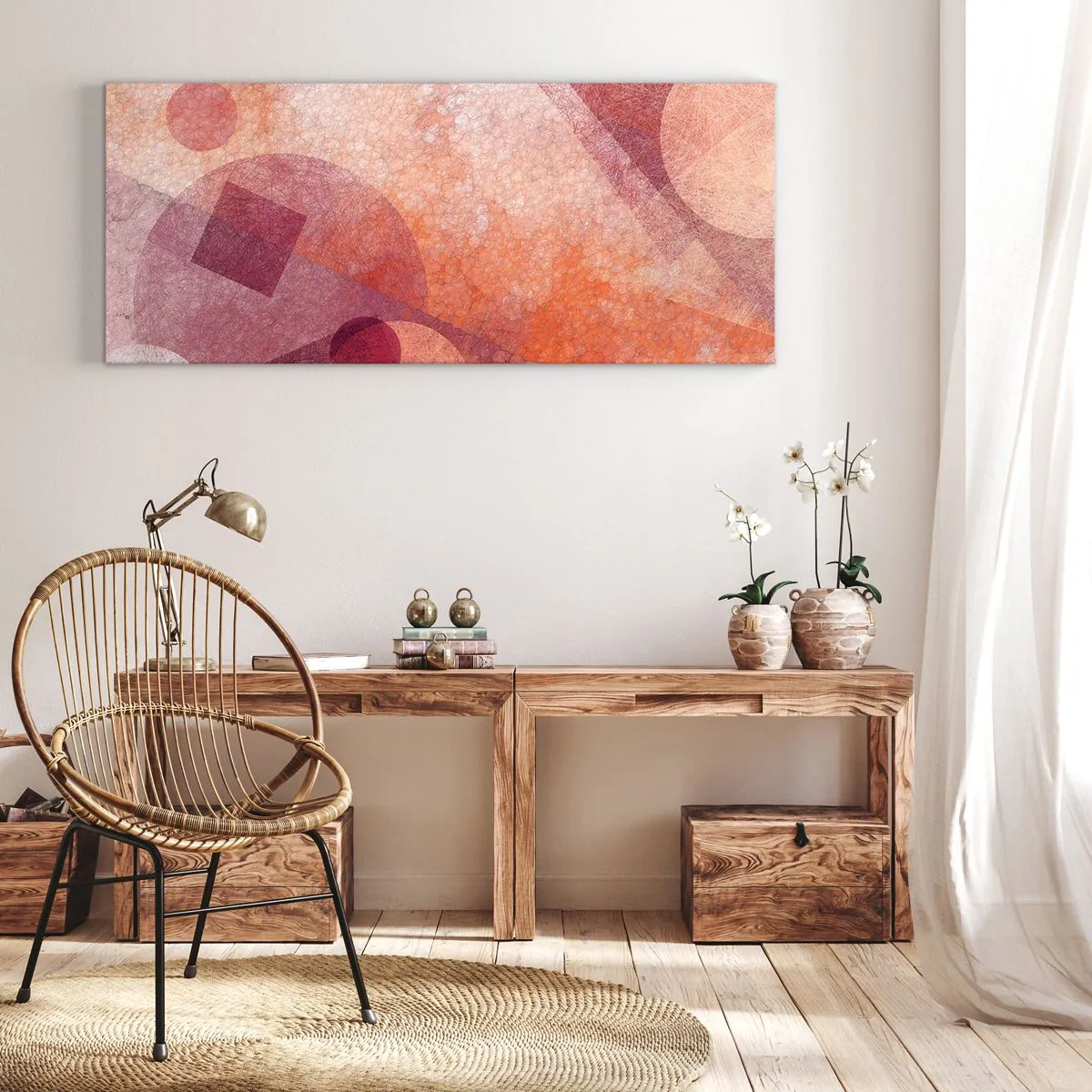 Impression sur toile - Image sur toile - Transformations géométriques en rose - 90x30 cm