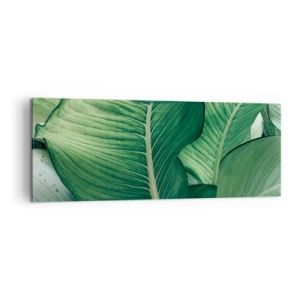 Impression sur toile - Image sur toile - Feuilles vertes avec des détails et une structure expressifs - 140x50cm - Une vie intensément verte - Décoration murale moderne pour le salon et la chambre ARTTOR