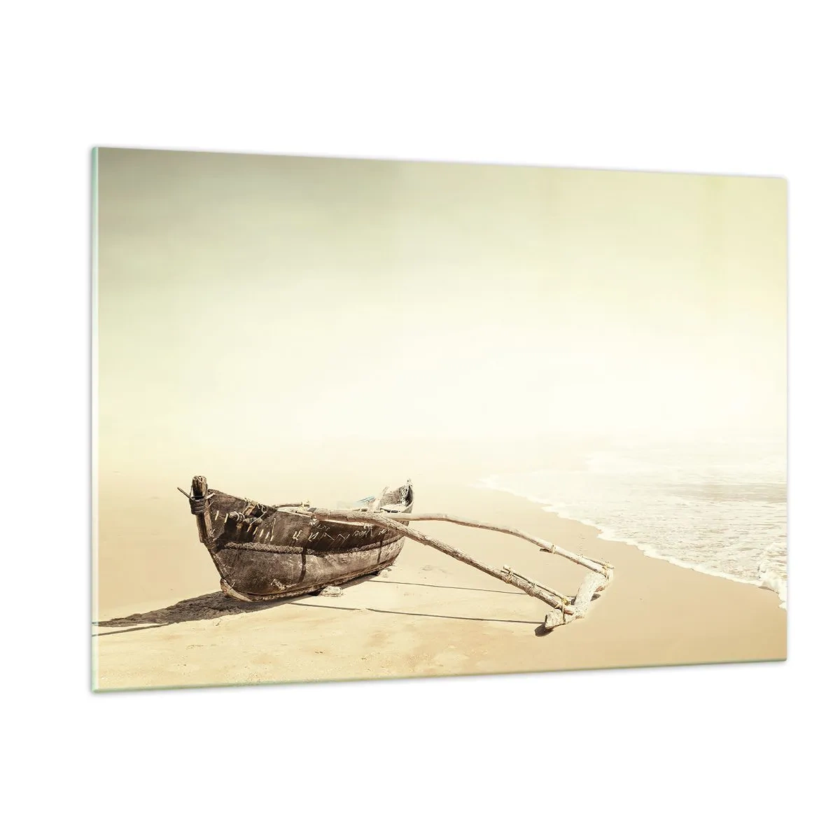 Impression sur verre - Image sur verre - Un vieux bateau de pêche sur le sable au bord de la mer - 120x80cm - Mémoire des mers du sud - Décoration murale moderne pour le salon et la chambre ARTTOR