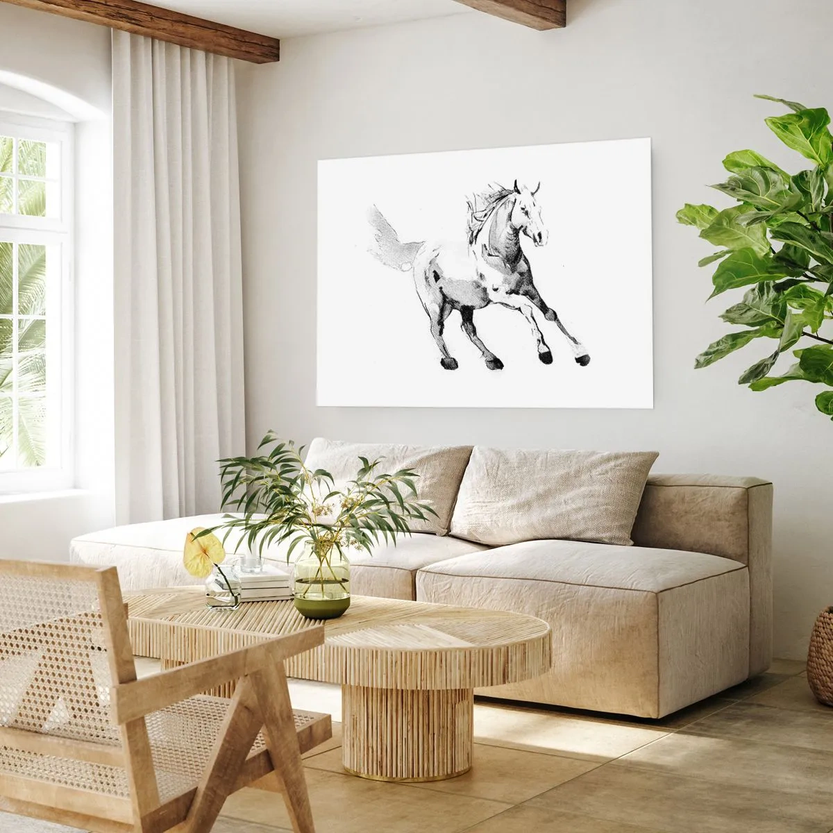 Affiche - Poster - Croquis d'un cheval au galop dans des tons de noir et blanc - 100x70cm - Âme indomptée - Décoration murale moderne pour le salon et la chambre ARTTOR