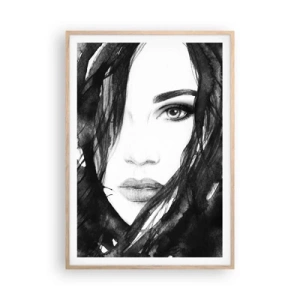 Affiche dans un chêne clair - Poster - Portrait d'une dame en noir et blanc - 70x100 cm