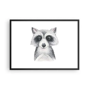 Affiche dans un cadre noir - Poster - Adorable portrait d'un raton laveur sur fond blanc - 70x50cm - Un moment pour s'émouvoir - Décoration murale moderne pour le salon et la chambre ARTTOR