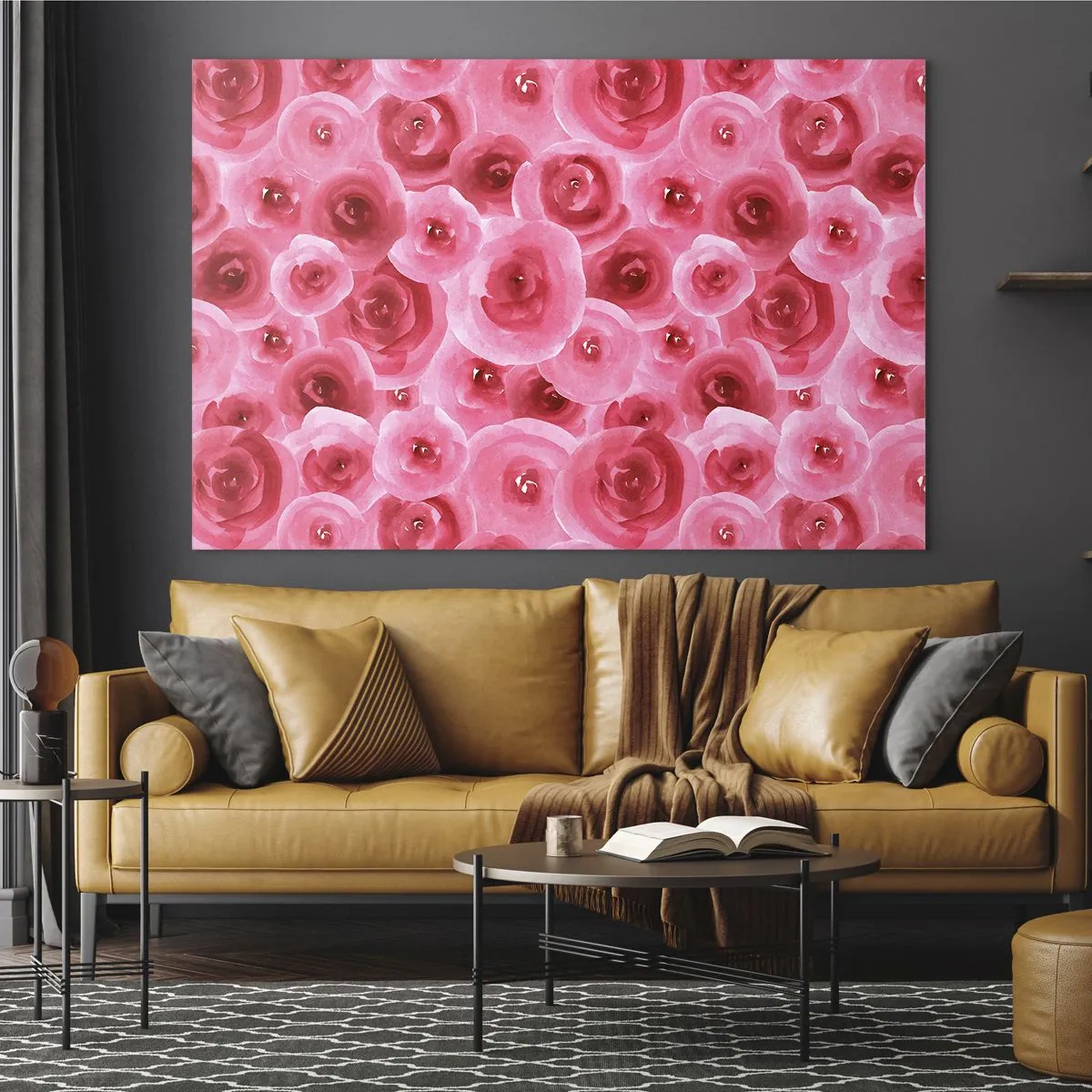 Impression sur verre - Image sur verre - Motif de rose aquarelle dans les tons de rouge et de rose - 100x70cm - Roses en-haut et en-bas - Décoration murale moderne pour le salon et la chambre ARTTOR