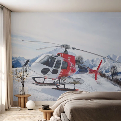Papier peint sur mesure Premium Sand - Toujours prêt - Hélicoptère, Paysage, Alpes