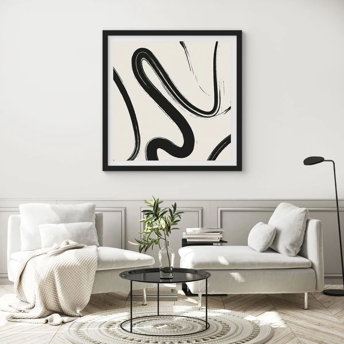 Affiche dans un cadre noir - Poster - Fantaisie en noir et blanc - 60x60 cm