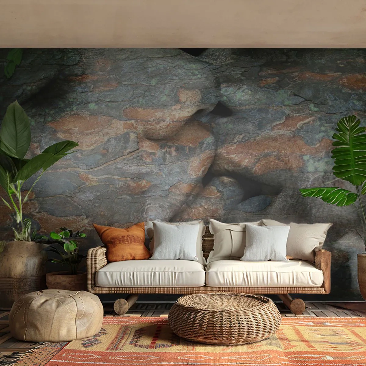 Papier Peint Photo Premium Canvas - Un motif artistique d'un visage sculpté dans la roche avec un effet de texture naturelle. - 100x70cm - Ensemble pour toujours - Décoration murale moderne pour le salon et la chambre ARTTOR