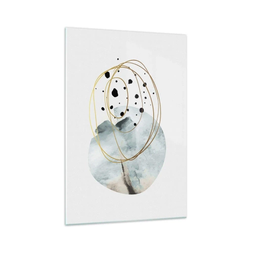 Impression sur verre - Image sur verre - Abstraction minimaliste avec un motif géométrique et des lignes dorées - 70x100cm - Emmêlement de l'espace - Décoration murale moderne pour le salon et la chambre ARTTOR