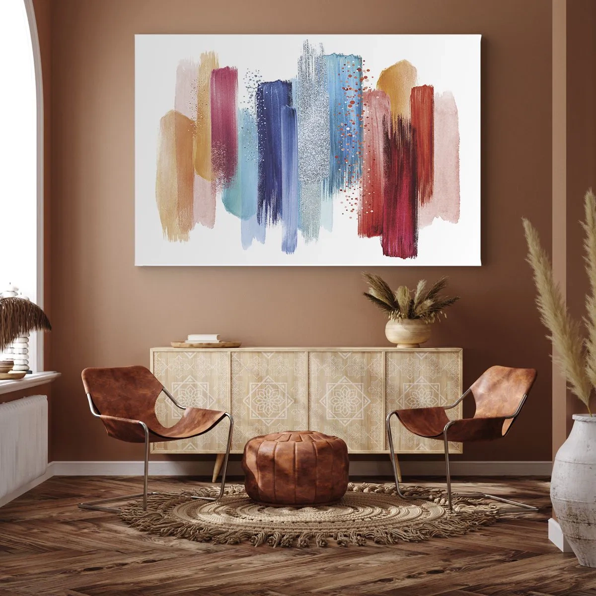 Impression sur toile - Image sur toile - Coups de pinceau colorés sur fond blanc - 120x80cm - En haut et en bas - Décoration murale moderne pour le salon et la chambre ARTTOR