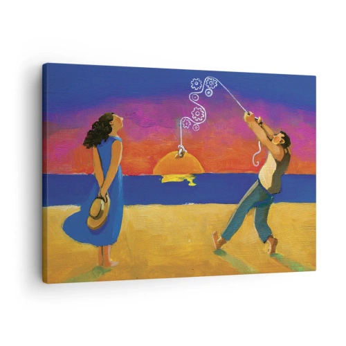 Impression sur toile - Image sur toile - Personnages au bord de la mer au coucher du soleil - 70x50cm - Plus qu'une étoile dans le ciel - Décoration murale moderne pour le salon et la chambre ARTTOR