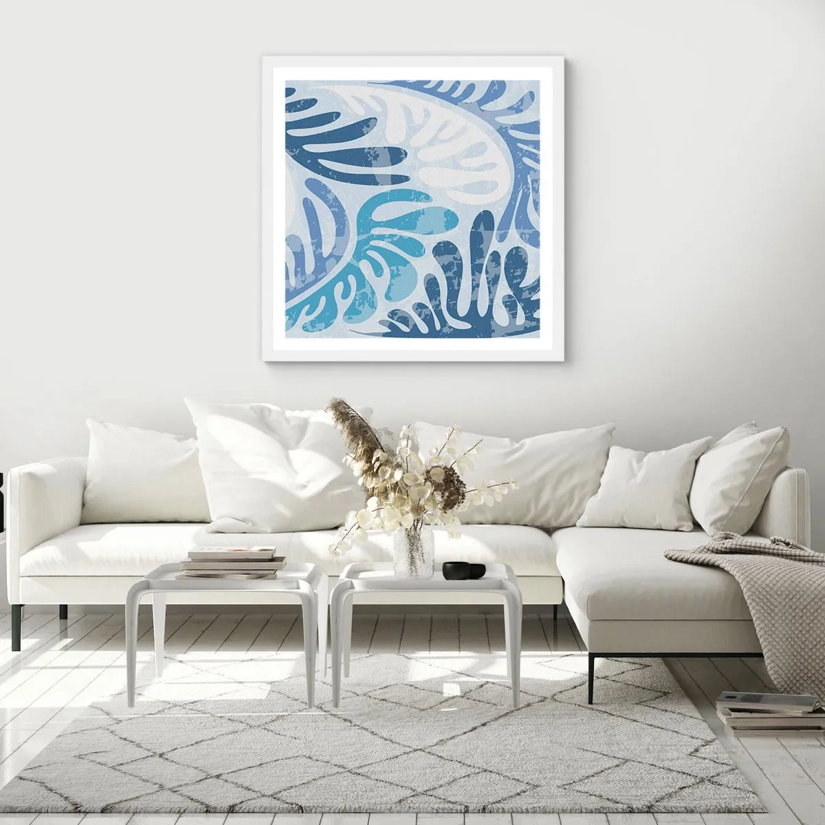 Affiche dans un cadre blanc - Poster - Fougères bleues - 30x30 cm