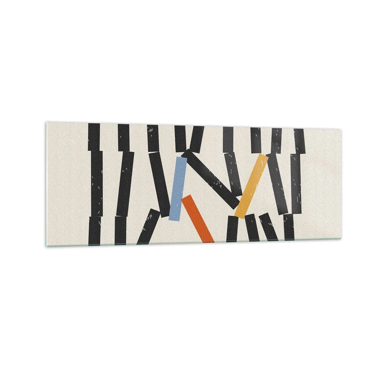 Impression sur verre - Image sur verre - Composition abstraite avec des rectangles colorés et noirs - 140x50cm - Dominos – composition - Décoration murale moderne pour le salon et la chambre ARTTOR