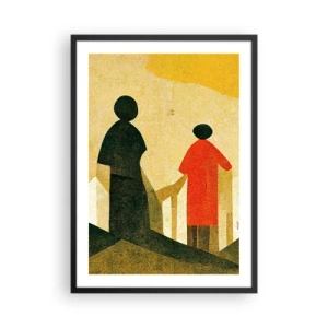 Affiche dans un cadre noir - Poster - Silhouettes géométriques de personnages sur fond de paysage abstrait - 50x70cm - La route est encore longue - Décoration murale moderne pour le salon et la chambre ARTTOR