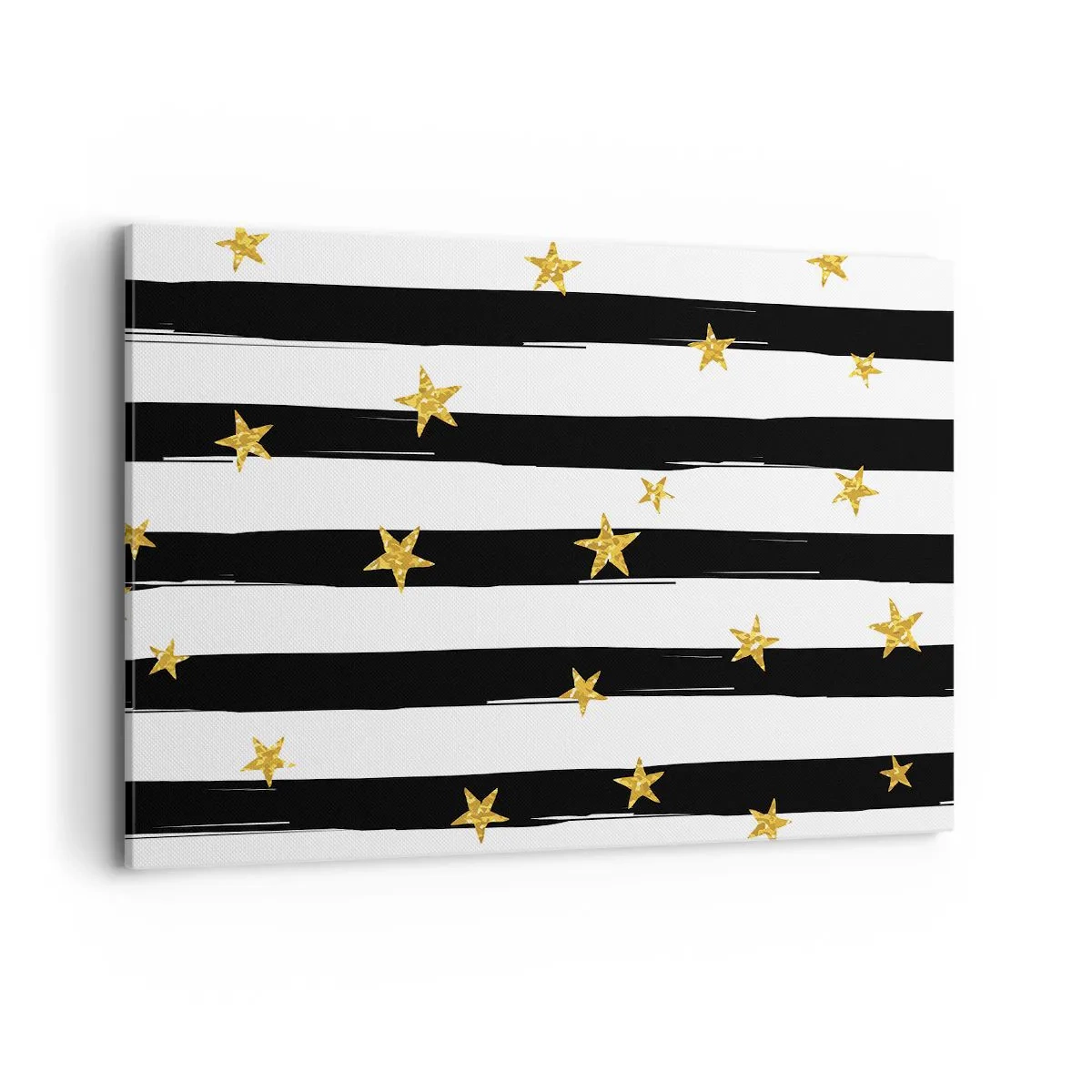 Impression sur toile - Image sur toile - Rayures noires et blanches avec étoiles dorées - 100x70cm - Nous sommes tous nés sous une bonne étoile - Décoration murale moderne pour le salon et la chambre ARTTOR