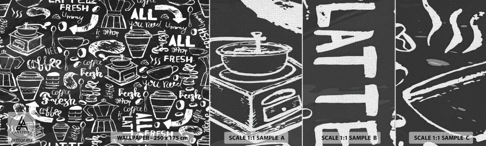 Échantillon de Papier Peint Premium Canvas - Tout ce dont tu as besoin c'est… - La gastronomie, Mural, Graffiti - 100x30 cm