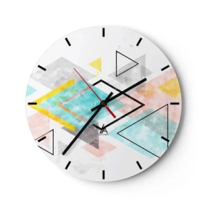 Horloge murale - Pendule murale - Triangles et losanges colorés dans un style géométrique - 30x30cm - Géométrie facile - Décoration murale moderne pour le salon, la cuisine et la chambre ARTTOR