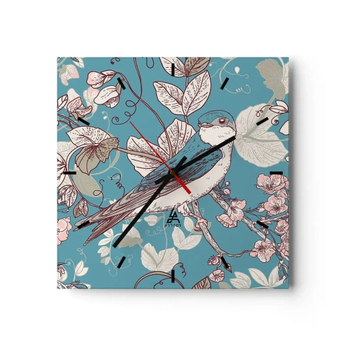 Horloge murale - Pendule murale - Dans le bois blanc du rouge et de l'argent - 40x40 cm