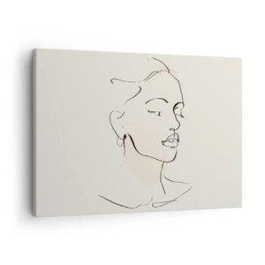 Impression sur toile - Image sur toile - Un croquis délicat du visage d'une femme sur un fond clair - 70x50cm - Une ligne certaine - Décoration murale moderne pour le salon et la chambre ARTTOR