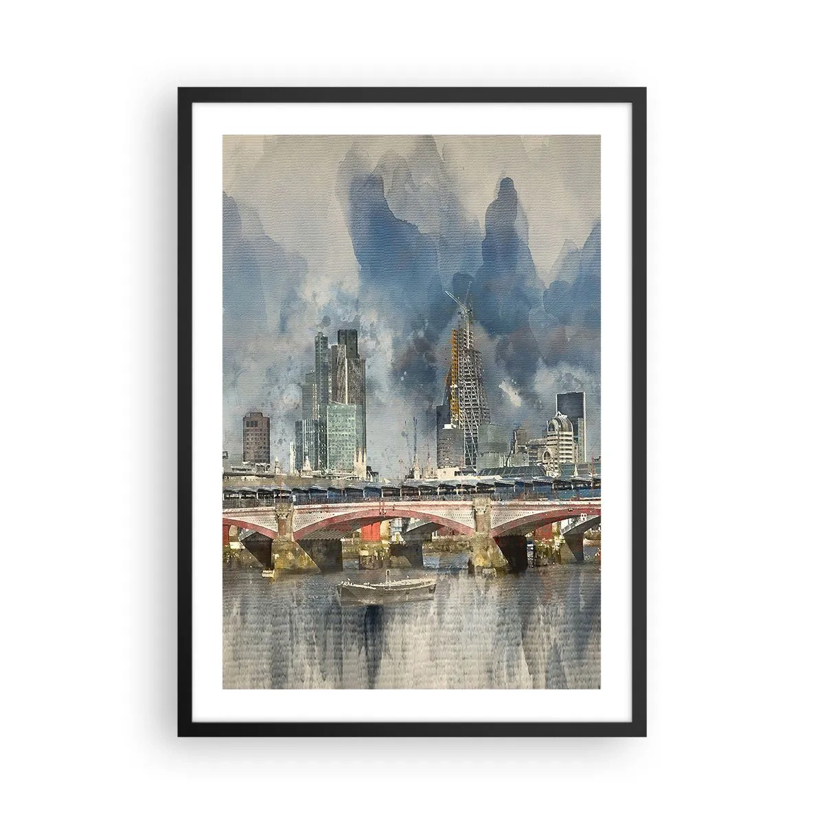 Affiche dans un cadre noir - Poster - Paysage urbain avec un pont et des gratte-ciel en arrière-plan - 50x70cm - Londres dans toute sa splendeur - Décoration murale moderne pour le salon et la chambre ARTTOR