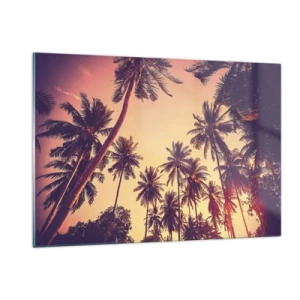 Impression sur verre - Image sur verre - Palmiers dans les rayons du soleil couchant - 120x80cm - Variation tropicale - Décoration murale moderne pour le salon et la chambre ARTTOR