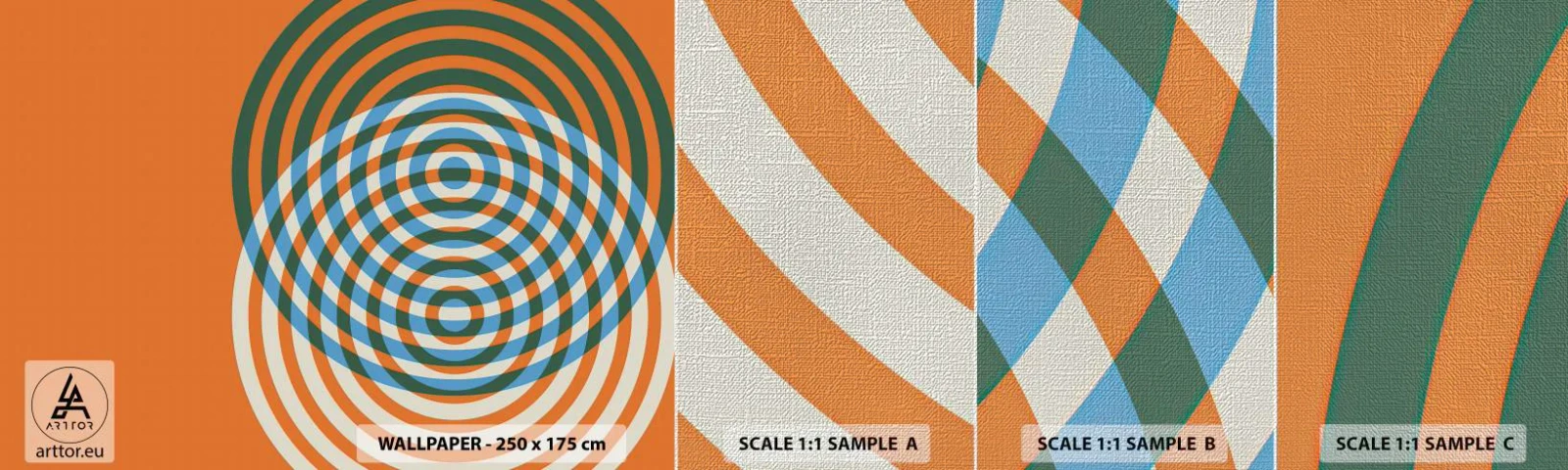 Échantillon de Papier Peint Premium Canvas - Variation circulaire abstraite - Abstraction, Morceau, Les quartiers - 100x30 cm