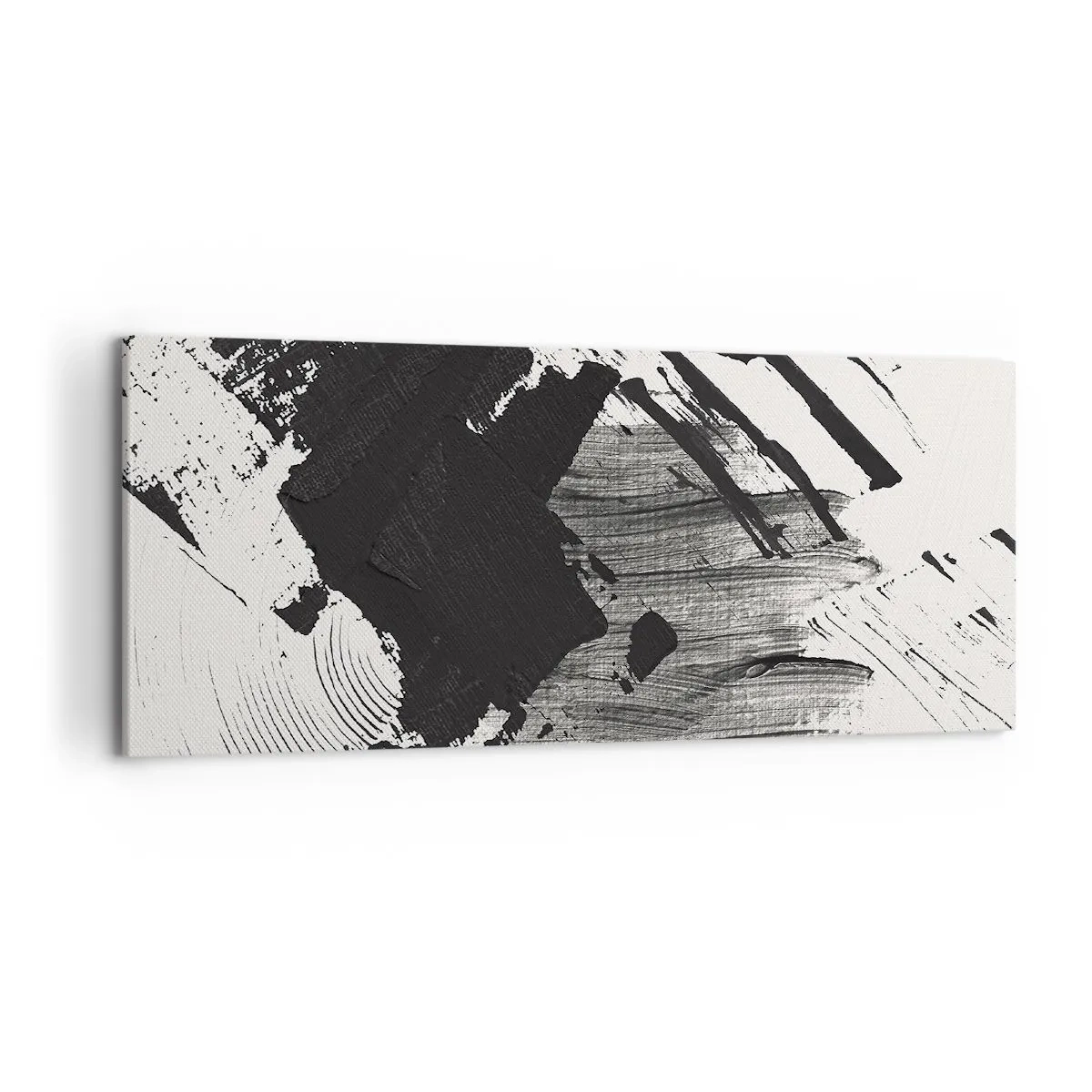 Impression sur toile - Image sur toile - Traits abstraits de noir sur fond blanc - 120x50cm - Abstraction – expression du noir - Décoration murale moderne pour le salon et la chambre ARTTOR