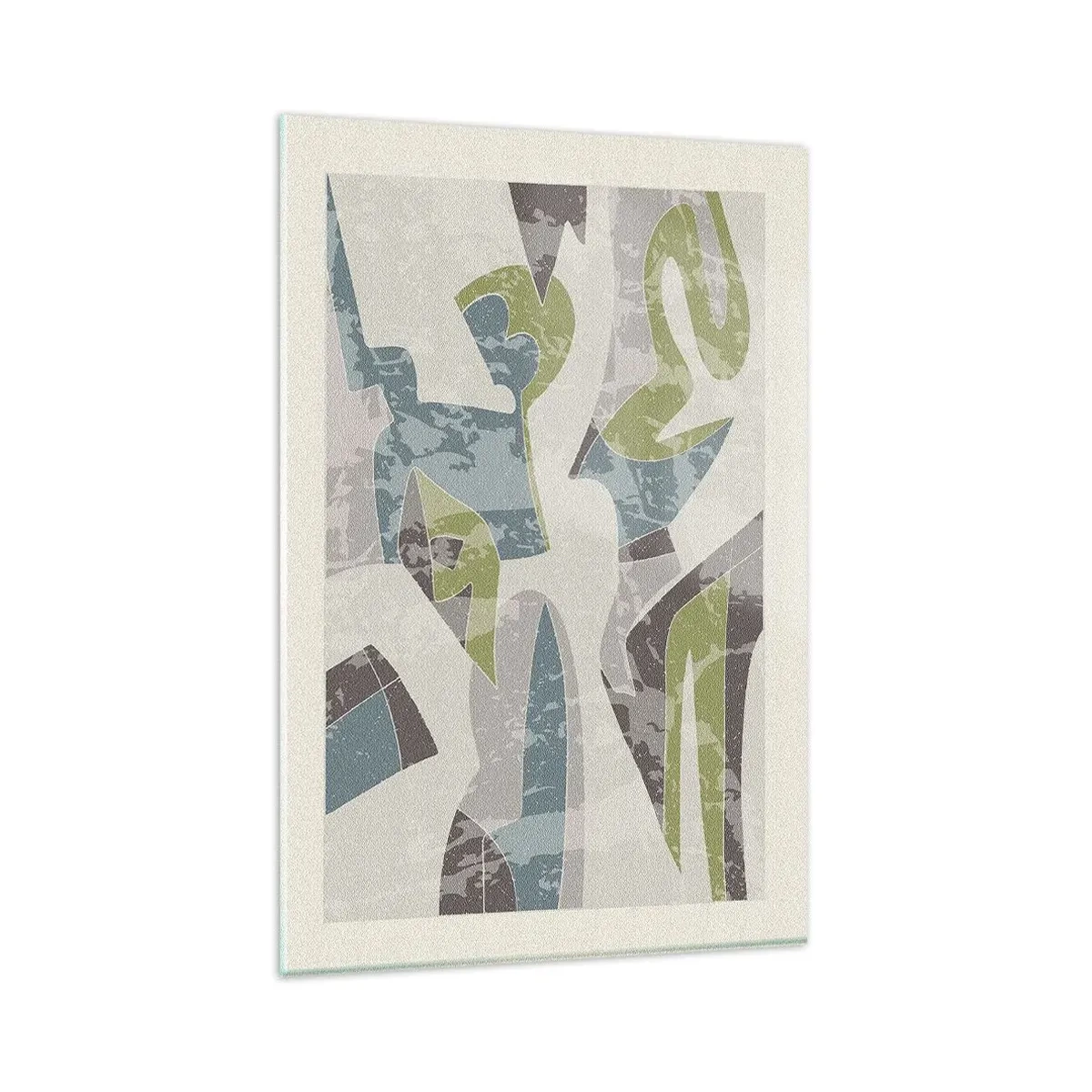 Impression sur verre - Image sur verre - Formes abstraites en vert et bleu sur fond clair - 80x120cm - Composition derrière la vitre - Décoration murale moderne pour le salon et la chambre ARTTOR