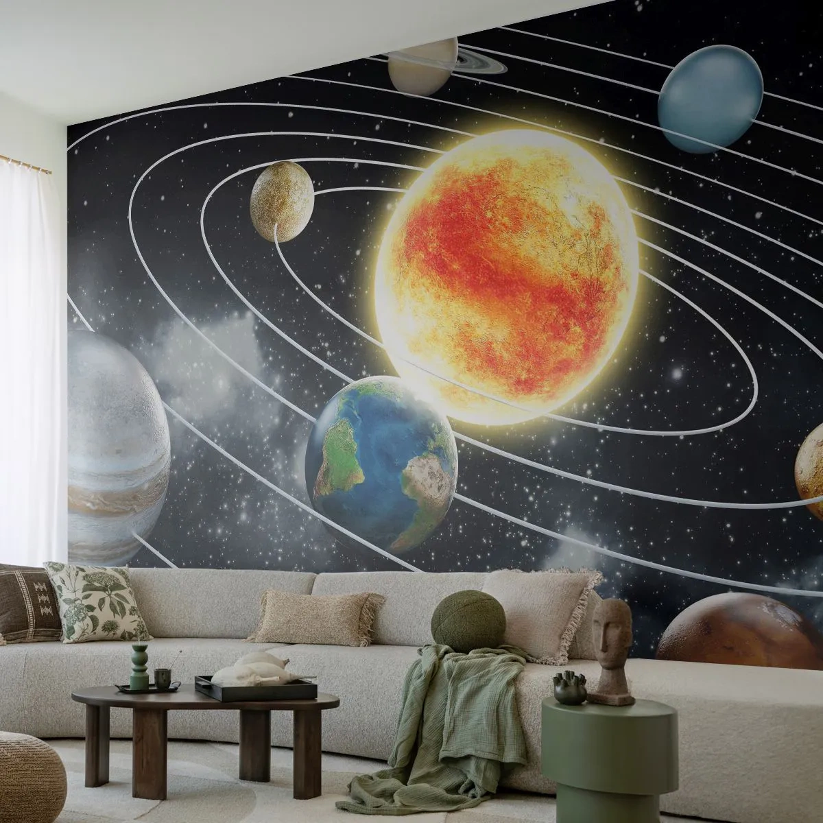 Papier Peint Photo Premium Sand - Le système solaire dans l'espace - 100x70cm - Danse cosmique - Décoration murale moderne pour le salon et la chambre ARTTOR
