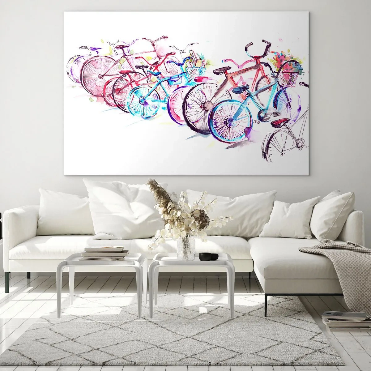 Impression sur verre - Image sur verre - Vélos colorés de style aquarelle - 70x50cm - Congrès du club Antymoto - Décoration murale moderne pour le salon et la chambre ARTTOR