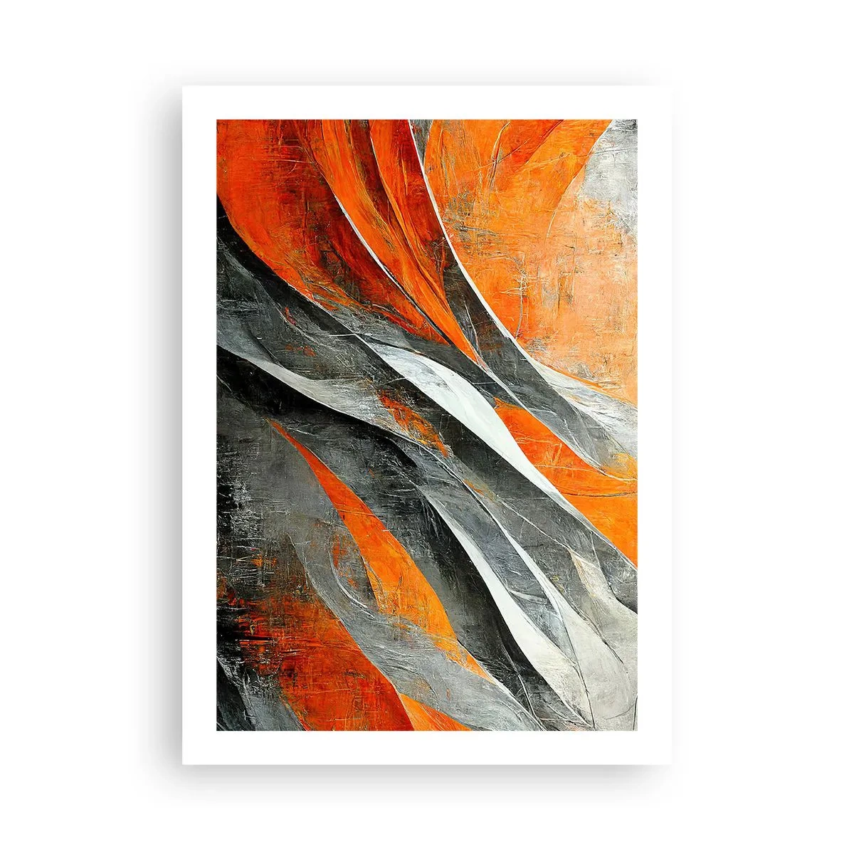 Affiche - Poster - Abstraction dynamique dans les tons orange et gris - 50x70cm - Chaleur et froid - Décoration murale moderne pour le salon et la chambre ARTTOR