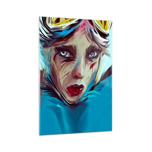 Impression sur verre - Image sur verre - Portrait d'une femme aux couleurs dynamiques et au style abstrait - 70x100cm - Guerrière errante - Décoration murale moderne pour le salon et la chambre ARTTOR