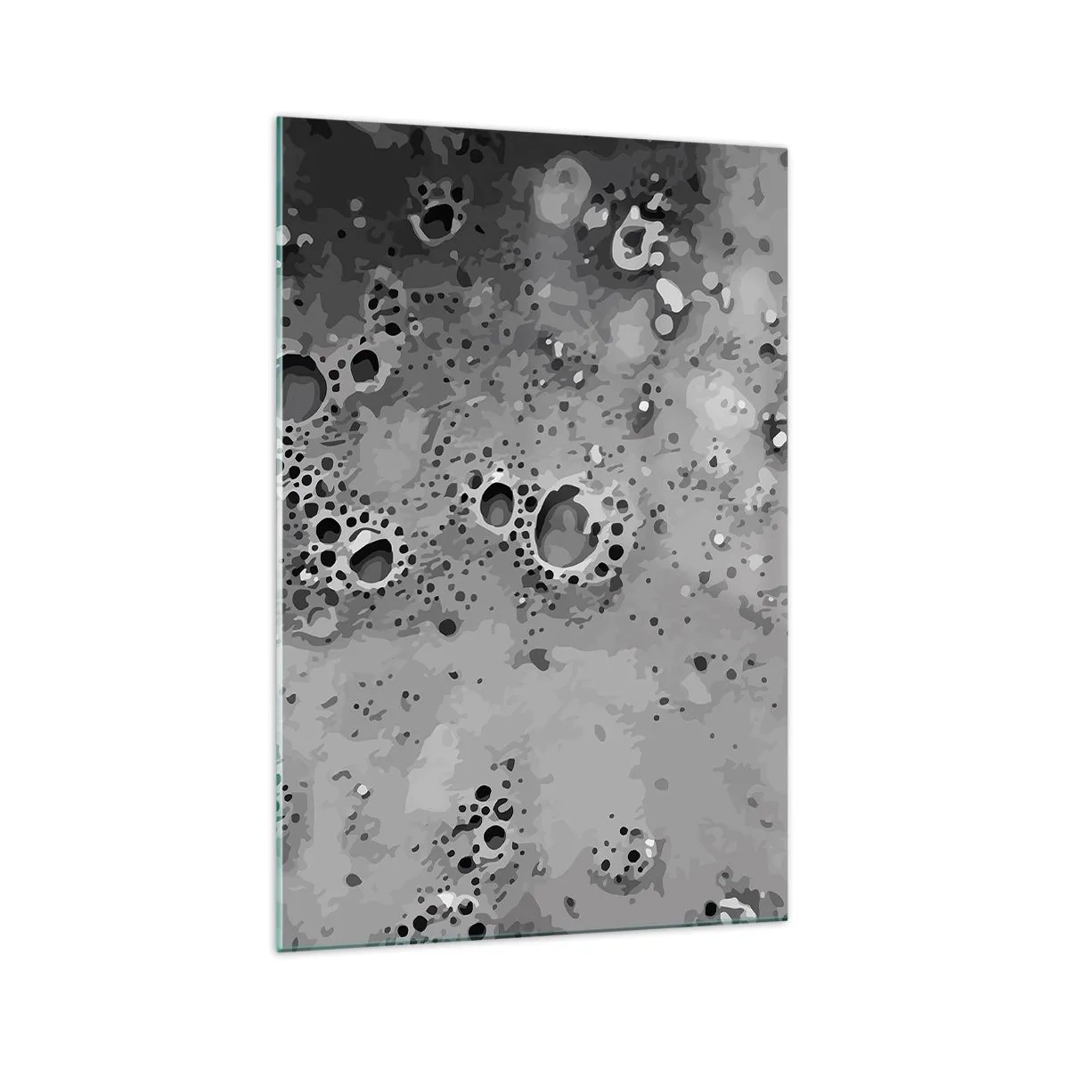 Impression sur verre - Image sur verre - Motif de bulles abstrait noir et blanc - 70x100cm - Comme un paysage lunaire - Décoration murale moderne pour le salon et la chambre ARTTOR