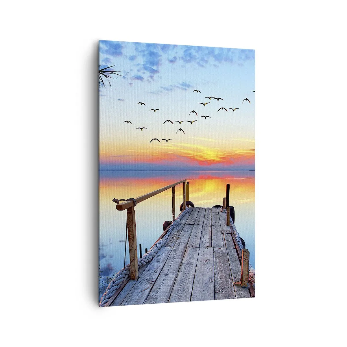 Impression sur toile - Image sur toile - Jetée en bois sur le lac au coucher du soleil - 80x120cm - Il est temps de rentrer... - Décoration murale moderne pour le salon et la chambre ARTTOR