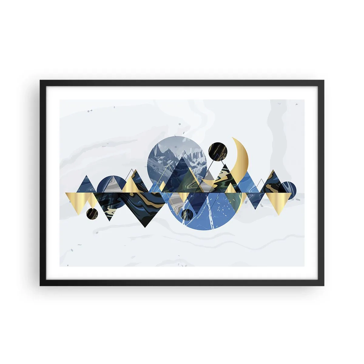 Affiche dans un cadre noir - Poster - Motifs géométriques abstraits avec des motifs de montagne - 70x50cm - Paysage géométrique - Décoration murale moderne pour le salon et la chambre ARTTOR
