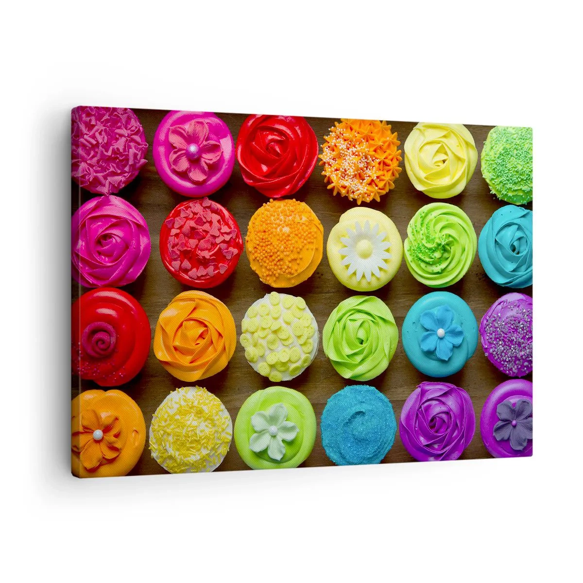 Impression sur toile - Image sur toile - Cupcakes colorés avec des décorations pastel - 70x50cm - Tous différents - tous délicieux - Décoration murale moderne pour le salon et la chambre ARTTOR