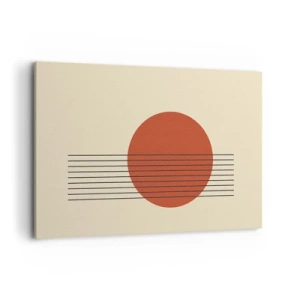 Impression sur toile - Image sur toile - Cercle rouge abstrait avec des lignes sur fond beige. - 120x80cm - Aux alentours et plus loin - Décoration murale moderne pour le salon et la chambre ARTTOR