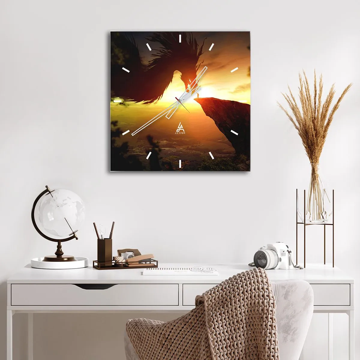 Horloge murale - Pendule murale - Chasseur de dragon - 30x30 cm