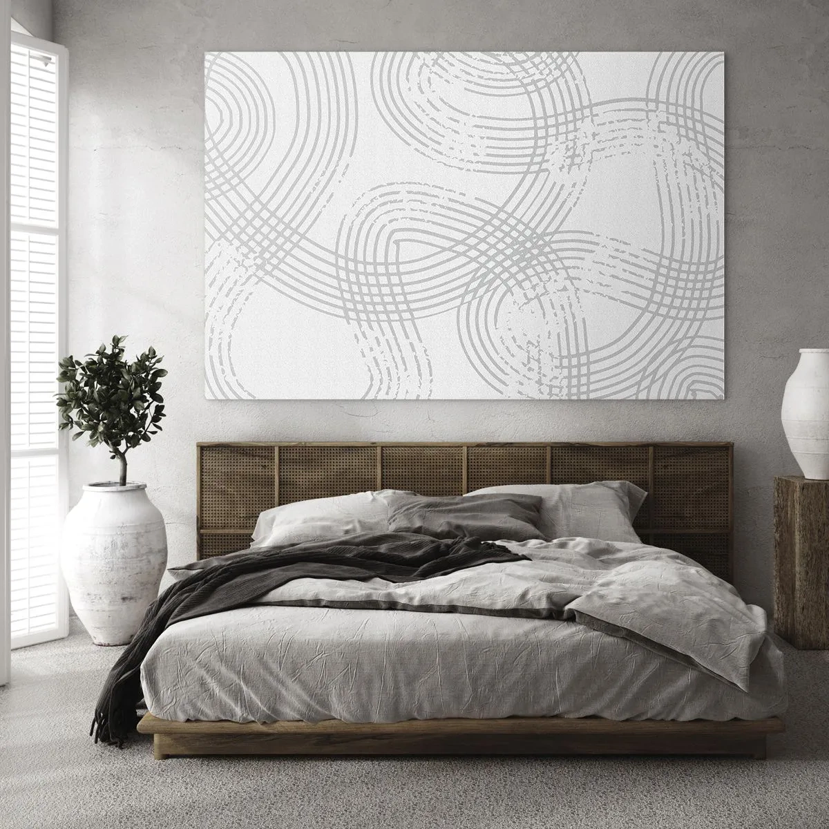 Impression sur verre - Image sur verre - Lignes courbes abstraites dans des tons de gris sur blanc - 120x80cm - Il n'y a pas de chemin droit - Décoration murale moderne pour le salon et la chambre ARTTOR