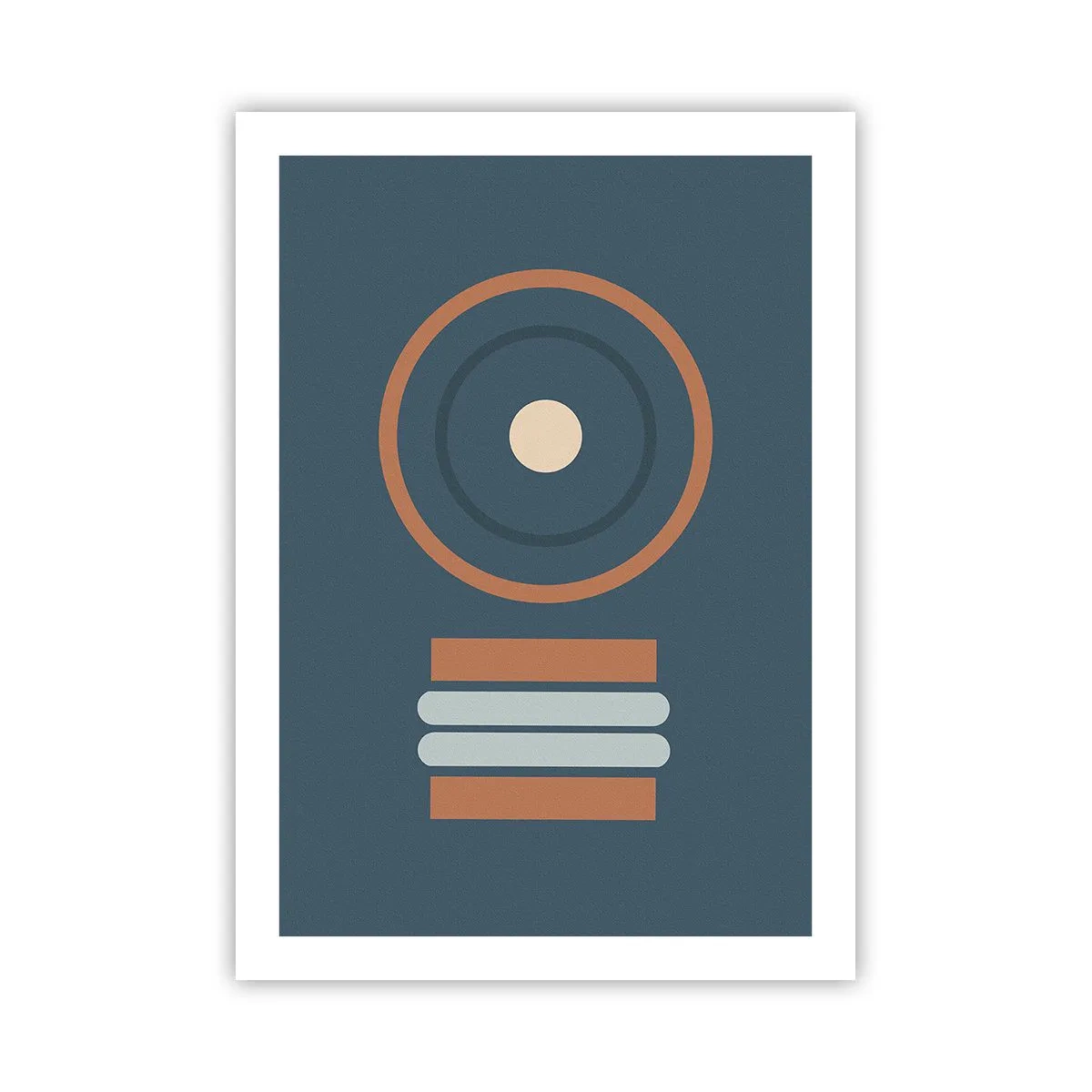 Affiche - Poster - Motif géométrique avec des cercles et des rectangles dans des tons de bleu et de marron - 50x70cm - Essence des choses - Décoration murale moderne pour le salon et la chambre ARTTOR