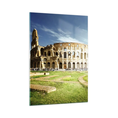 Impression sur verre - Image sur verre - Le Colisée de Rome illuminé par le soleil - 50x70cm - On entend encore la détonation de l'arme - Décoration murale moderne pour le salon et la chambre ARTTOR