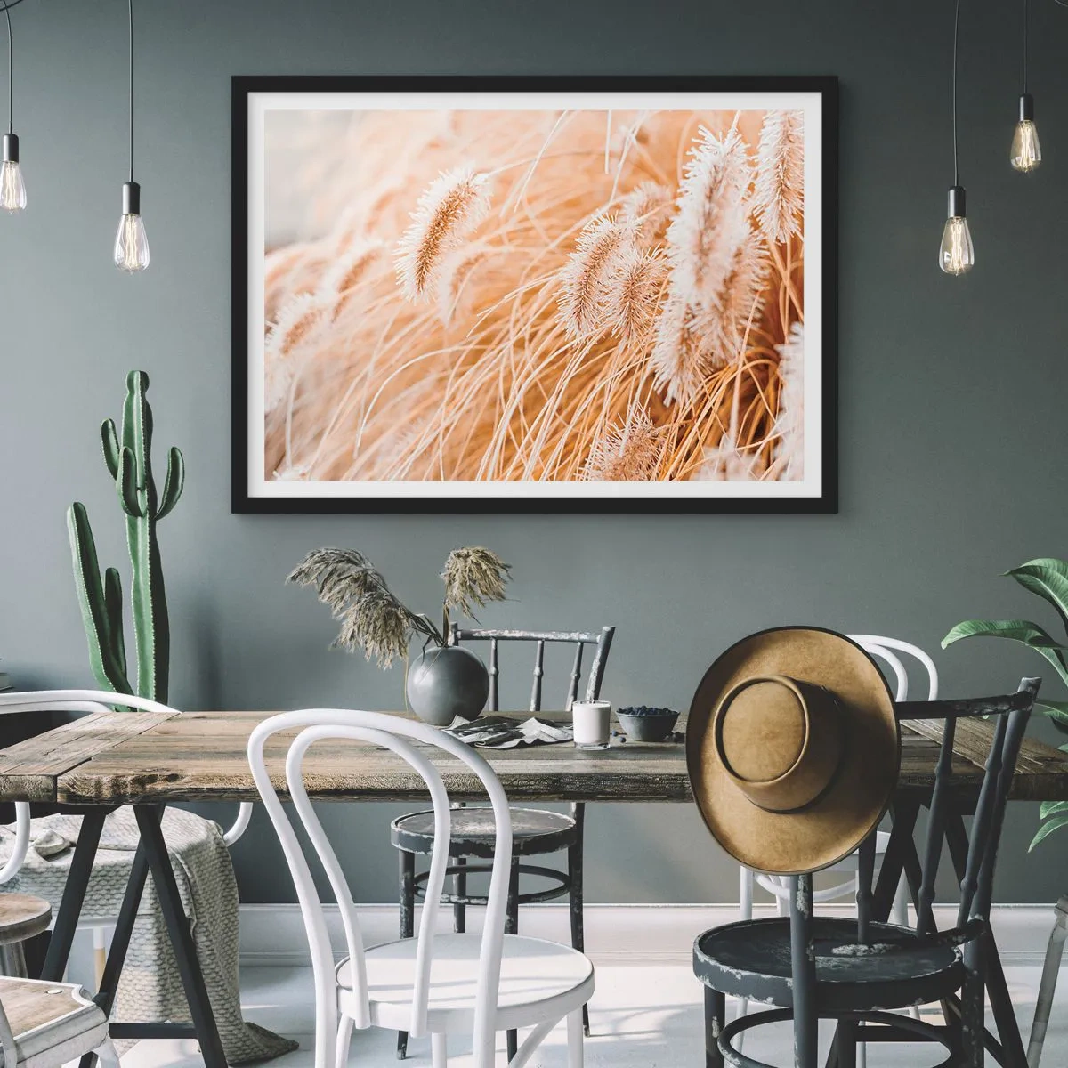 Affiche dans un cadre noir - Poster - Le bruissement doré de l'herbe - 91x61 cm