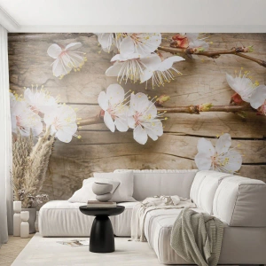 Papier Peint Photo Premium Canvas - Et c'est devenu le printemps - Fleurs, Brindille avec des fleurs, Nature - 350x256 cm