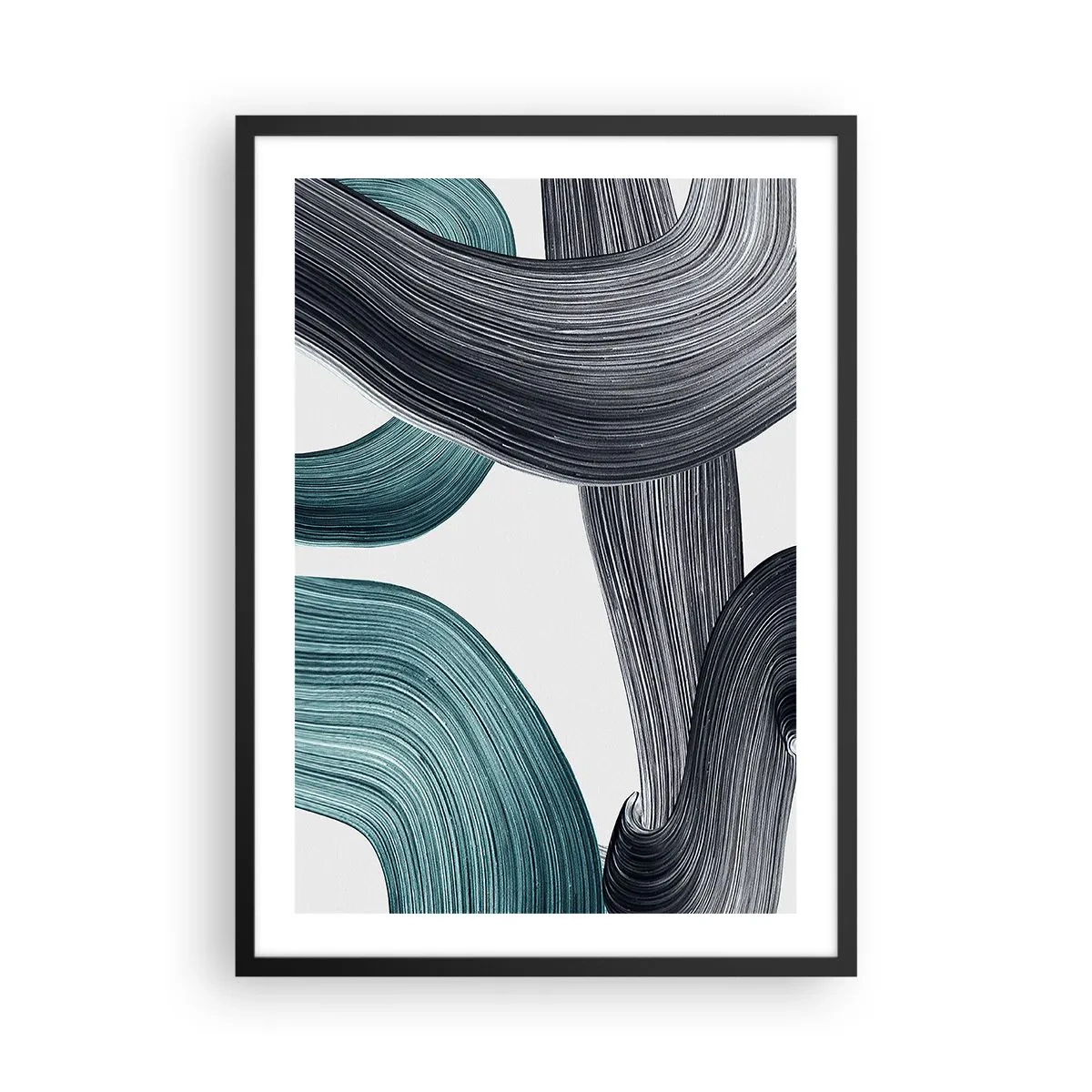 Affiche dans un cadre noir - Poster - Coups de pinceau dynamiques - 50x70cm - Sentiers émeraude et noirs - Décoration murale moderne pour le salon et la chambre ARTTOR