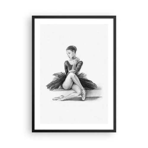 Affiche dans un cadre noir - Poster - Croquis d'une ballerine assise au repos - 50x70cm - Envoutée par la danse - Décoration murale moderne pour le salon et la chambre ARTTOR