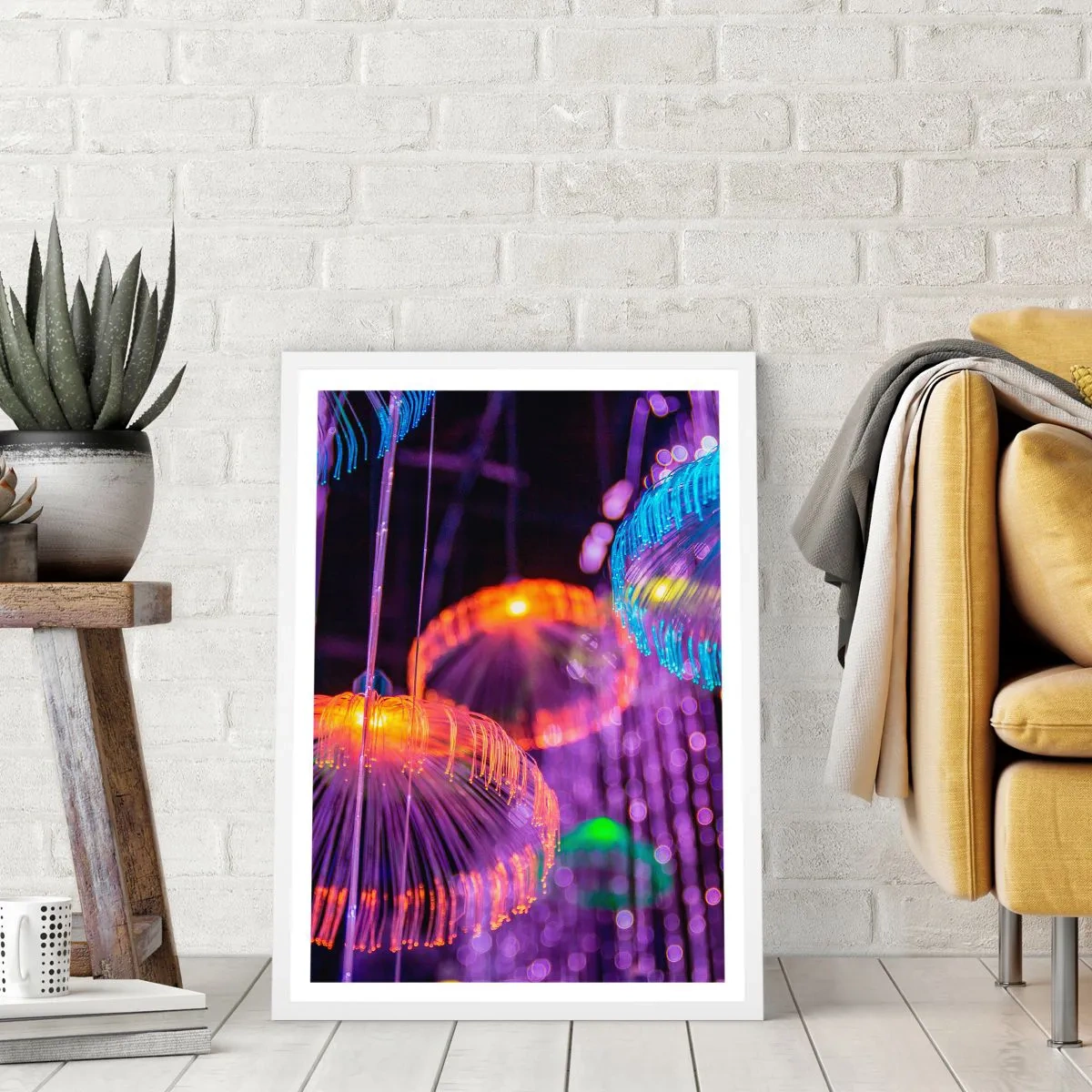 Affiche dans un cadre blanc - Poster - Fontaine lumineuse - 70x100 cm