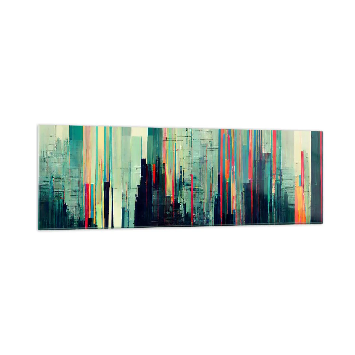 Impression sur verre - Image sur verre - Abstraction avec des lignes verticales et un horizon urbain - 160x50cm - Ville futuriste - Décoration murale moderne pour le salon et la chambre ARTTOR