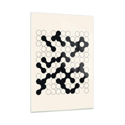 Impression sur verre - Image sur verre - Une mosaïque graphique en noir et blanc composée de points connectés. - 50x70cm - Jeu chinois – variation - Décoration murale moderne pour le salon et la chambre ARTTOR