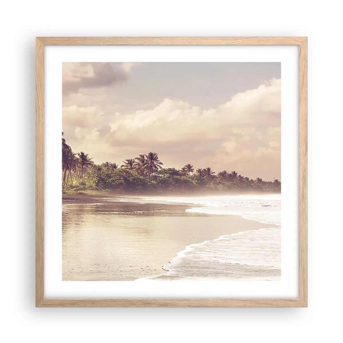 Affiche dans un chêne clair - Poster - La caresse des vagues - 50x50 cm