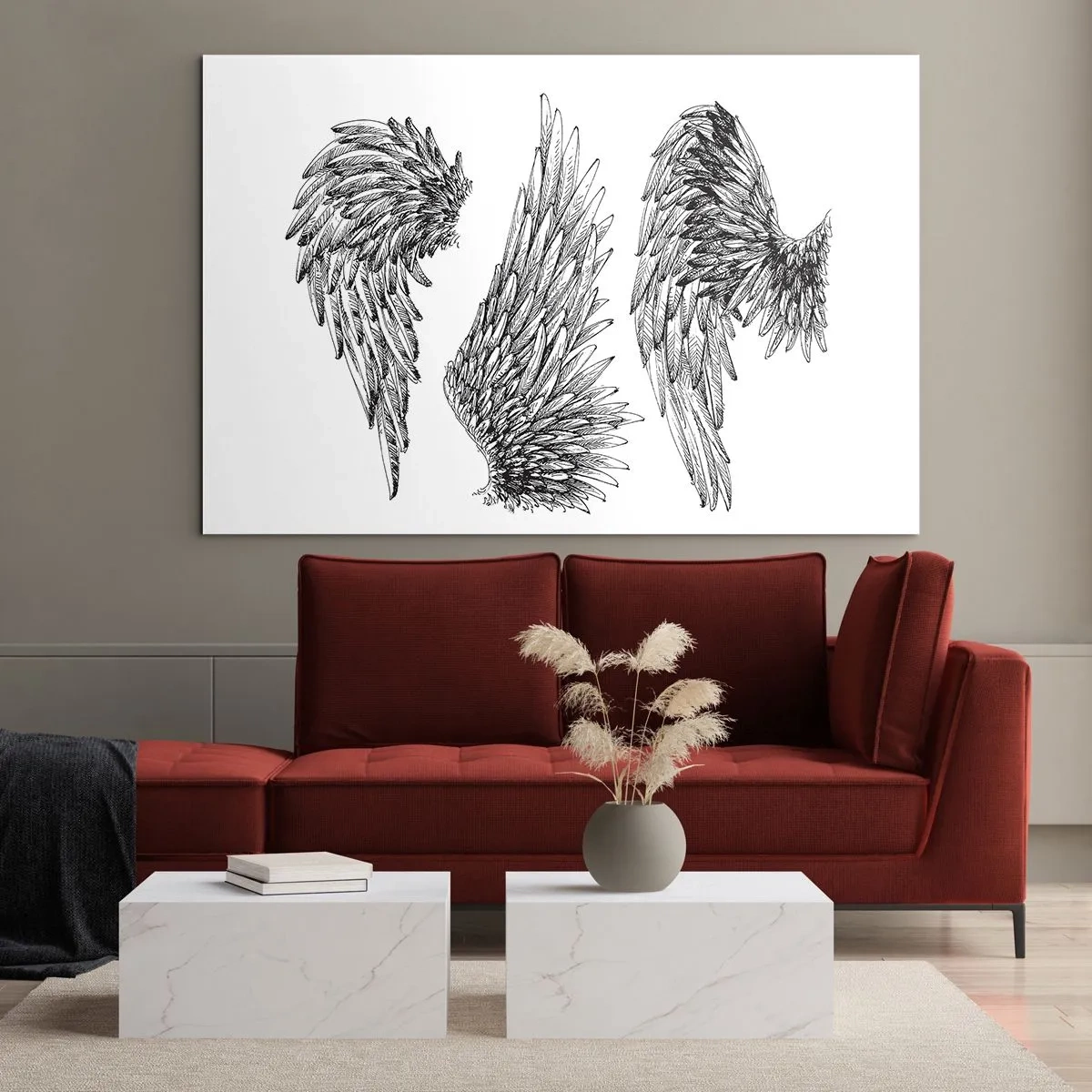 Impression sur verre - Image sur verre - Ailes d'ange en graphisme artistique noir et blanc - 100x70cm - Et tu peux devenir un ange - Décoration murale moderne pour le salon et la chambre ARTTOR