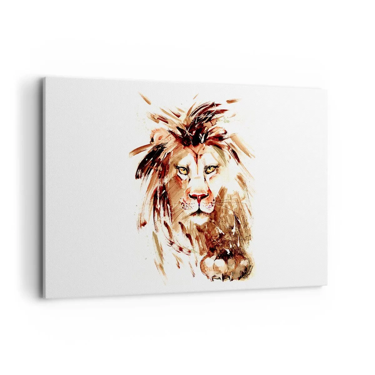Impression sur toile - Image sur toile - Portrait à l'aquarelle d'un lion aux détails intenses - 120x80cm - Force et dignité - Décoration murale moderne pour le salon et la chambre ARTTOR
